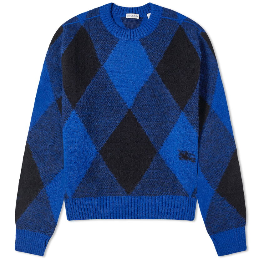 Пуловер Burberry Large Check Crew Knit Knight Ip Check Тъмно синьо | 8078750-B7647