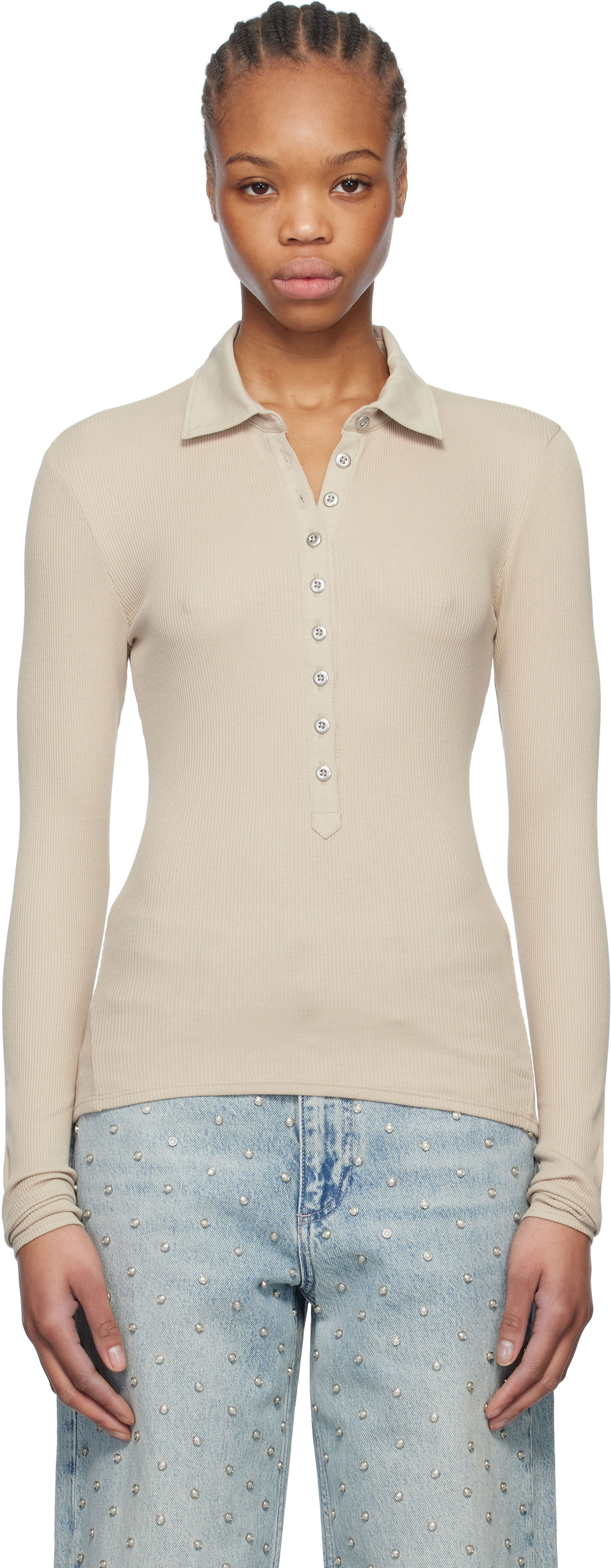 Поло тениска rag & bone rag & bone Essential Rib Button Polo Бежово | WCC24HP021CA21, 0