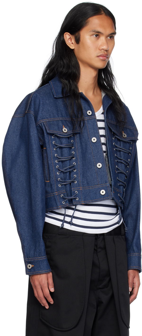 Яке Jean Paul Gaultier Jean Paul Gaultier Lace-Up Cropped Denim Jacket Синьо | 24/30-F-VE067-D015-55, 1
