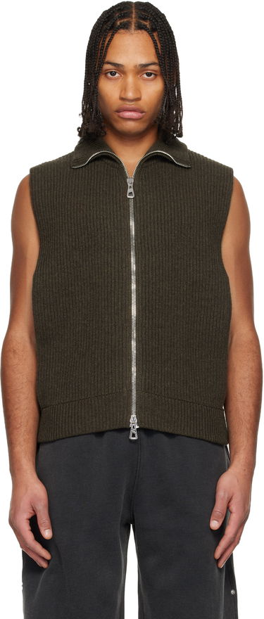 Жилетка Jean Paul Gaultier Jean Paul Gaultier Ribbed Knit Collared Full-Zip Sweater Vest Зелено | 25/04-W-PO028-K014-38, 0