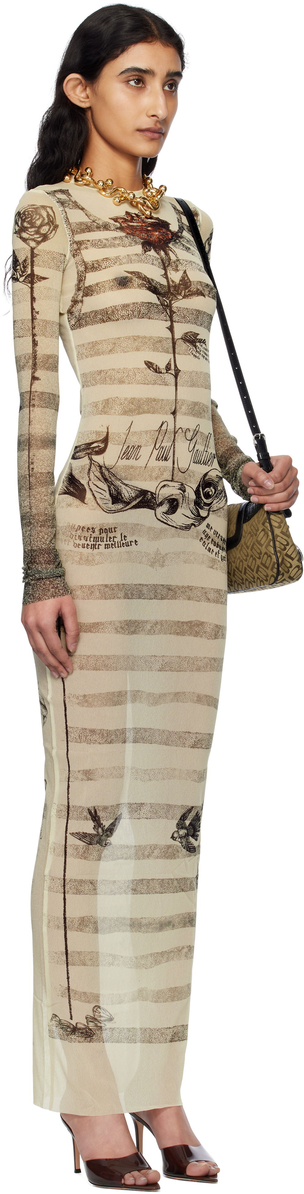 Pокля Jean Paul Gaultier Jean Paul Gaultier Tattoo Marinière Maxi Dress Бежово | 25/34-F-RO396-T585-030030, 1