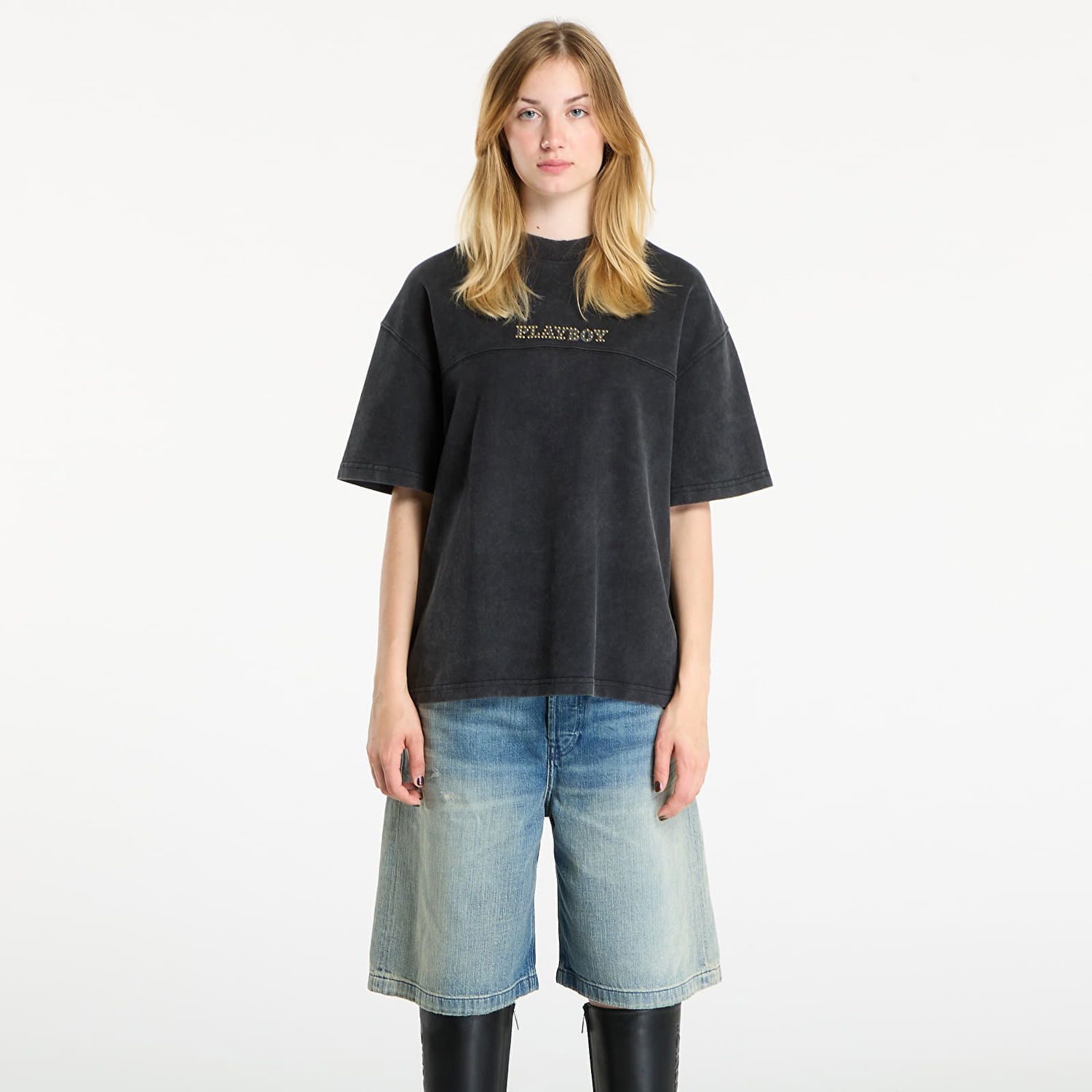 Тениска Footshop Playboy x FTSHP Washed Tee UNISEX Washed Black Черно | FTSHP_505, 1