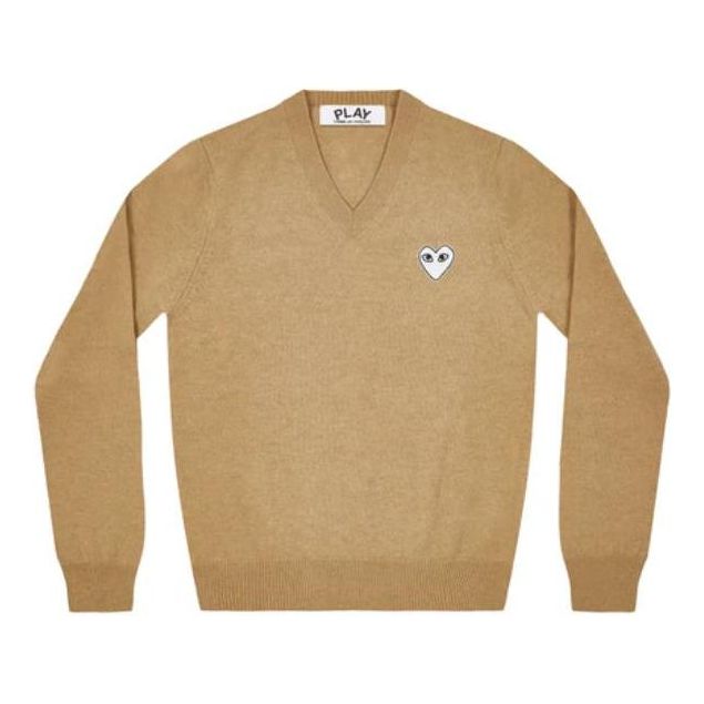 Пуловер Comme des Garçons PLAY V-Neck Pullover with Emblem Бежово | AZ-N064-051-2
