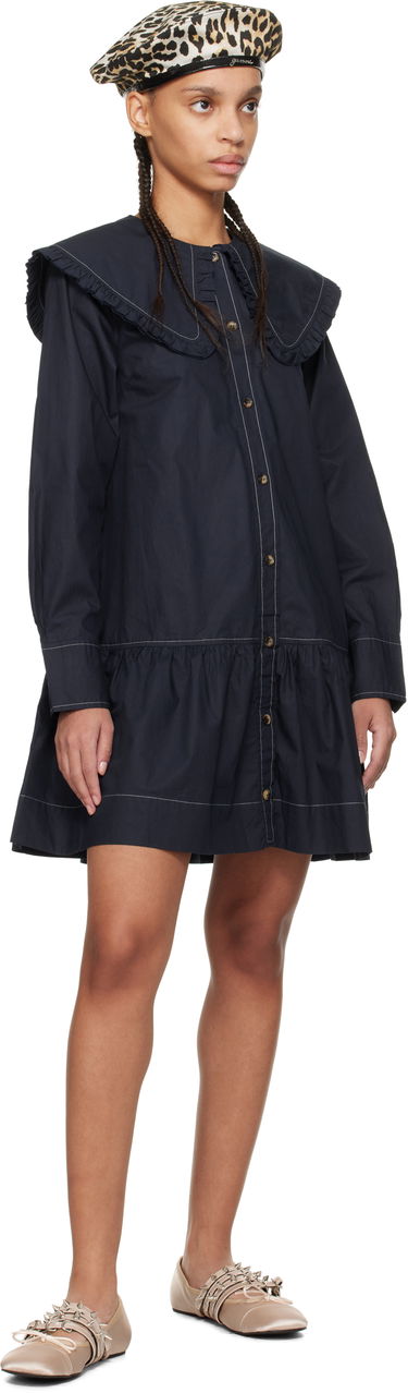 Pокля GANNI Ganni Ruffle Collar Drop Waist Minidress Тъмно синьо | W0157, 3