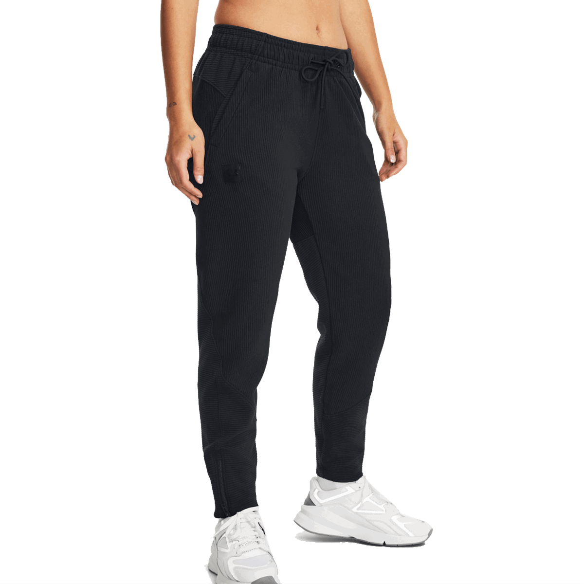 Спортни панталони Under Armour Ottoman Ribbed Fleece Drawstring Tapered Ankle Zip Pant Черно | 1379778-001, 0