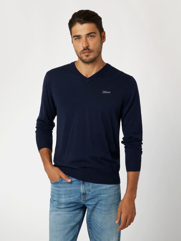 Пуловер GUESS V Neck Wool Blend Sweater Синьо | M4YR02Z3052, 0