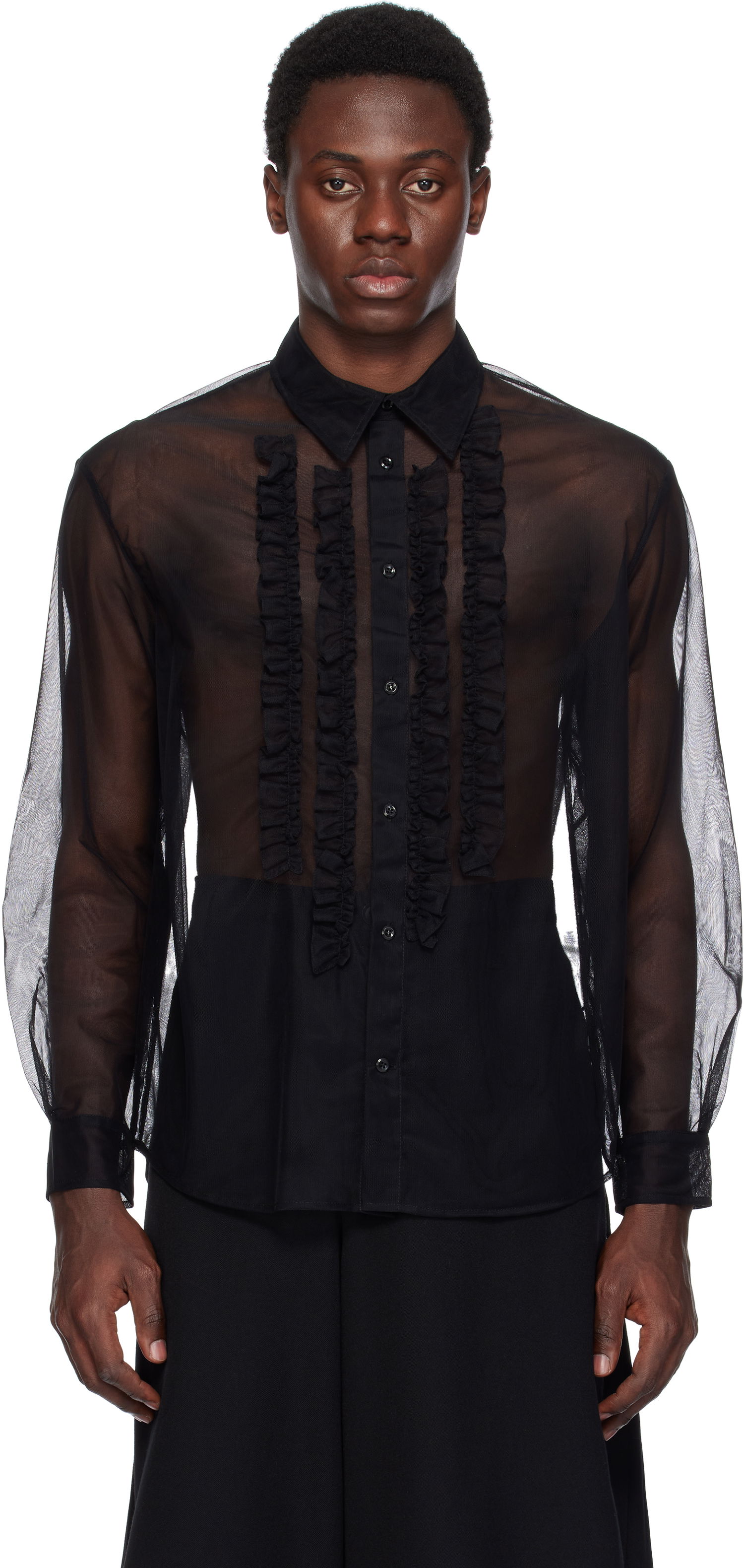 Риза Simone Rocha Simone Rocha Sheer Ruffle Bib Shirt Черно | 5241 0069, 0