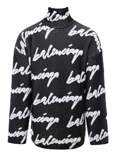 Пуловер Balenciaga Scribble Logo Turtleneck Jersey Sweater Черно | 625927