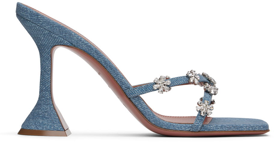Аксесоари Amina Muaddi Amina Muaddi Lily 95 Heeled Sandals Синьо | LILY SLIPPER 95 CL PRINTED SUEDE, 0