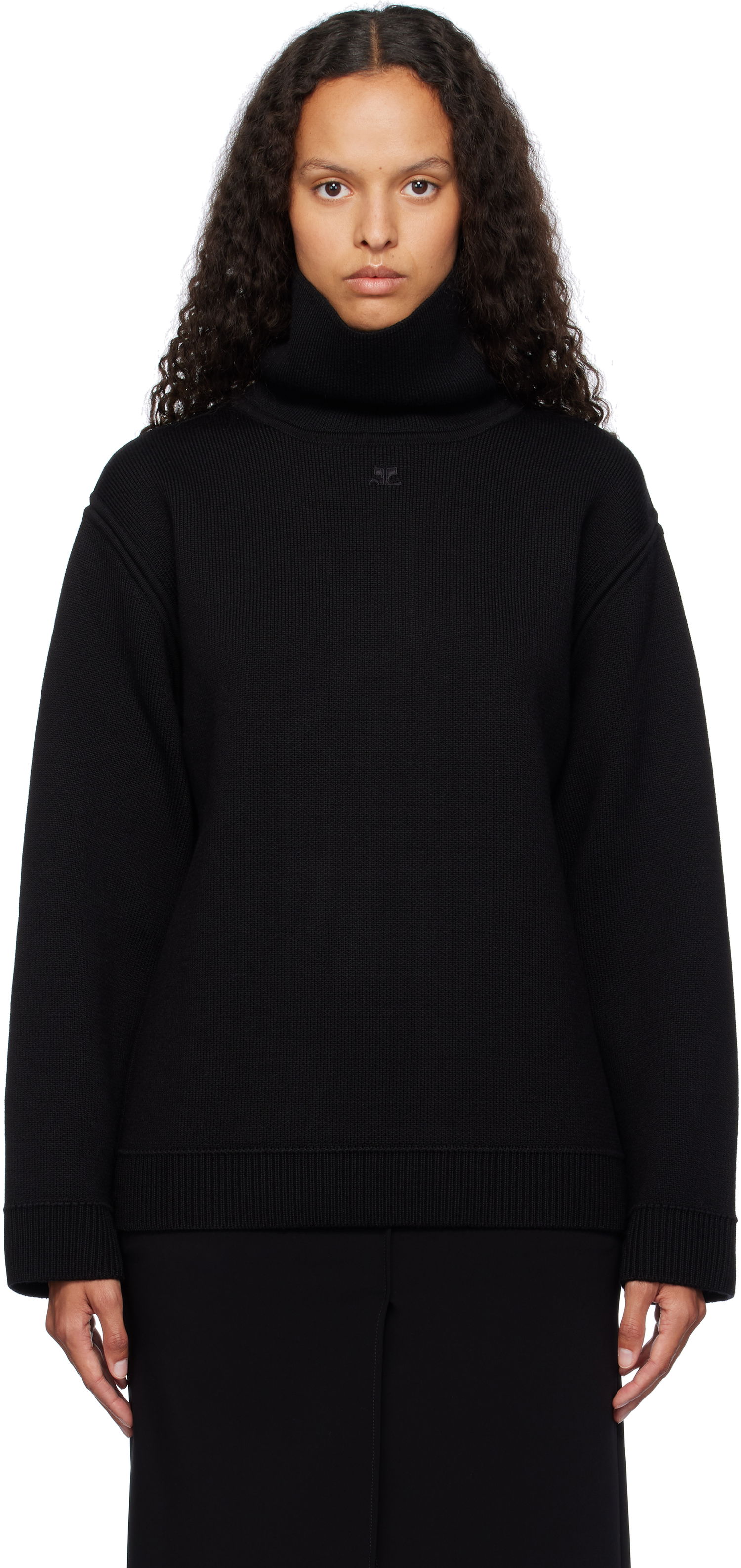Пуловер Courrèges Oversized Mockneck Knit Sweater Черно | 424MPU198FI0036, 0