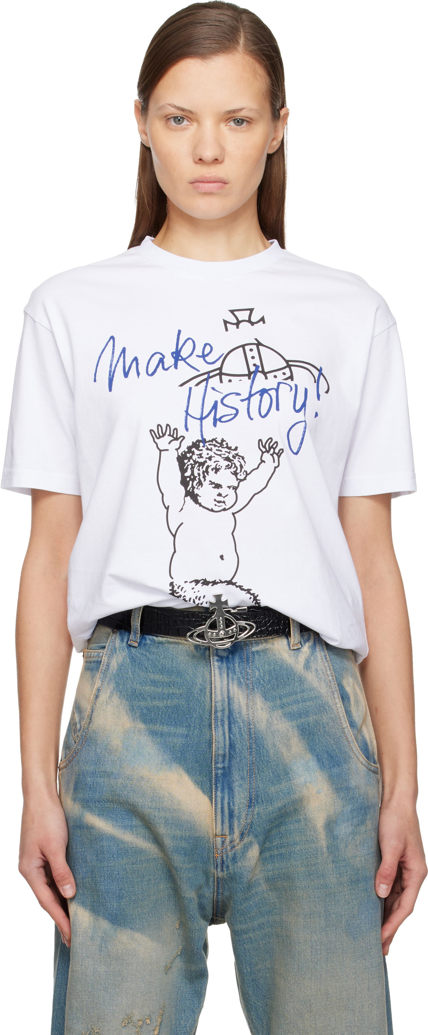 Тениска Vivienne Westwood Classic Make History! Baby Graphic T-shirt Бяло | 3G010048-J001M-, 0