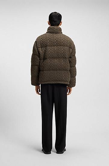 Пухо яке BOSS Puffer jacket with stand-up collar and cable-knit structure Зелено | 50546560, 1