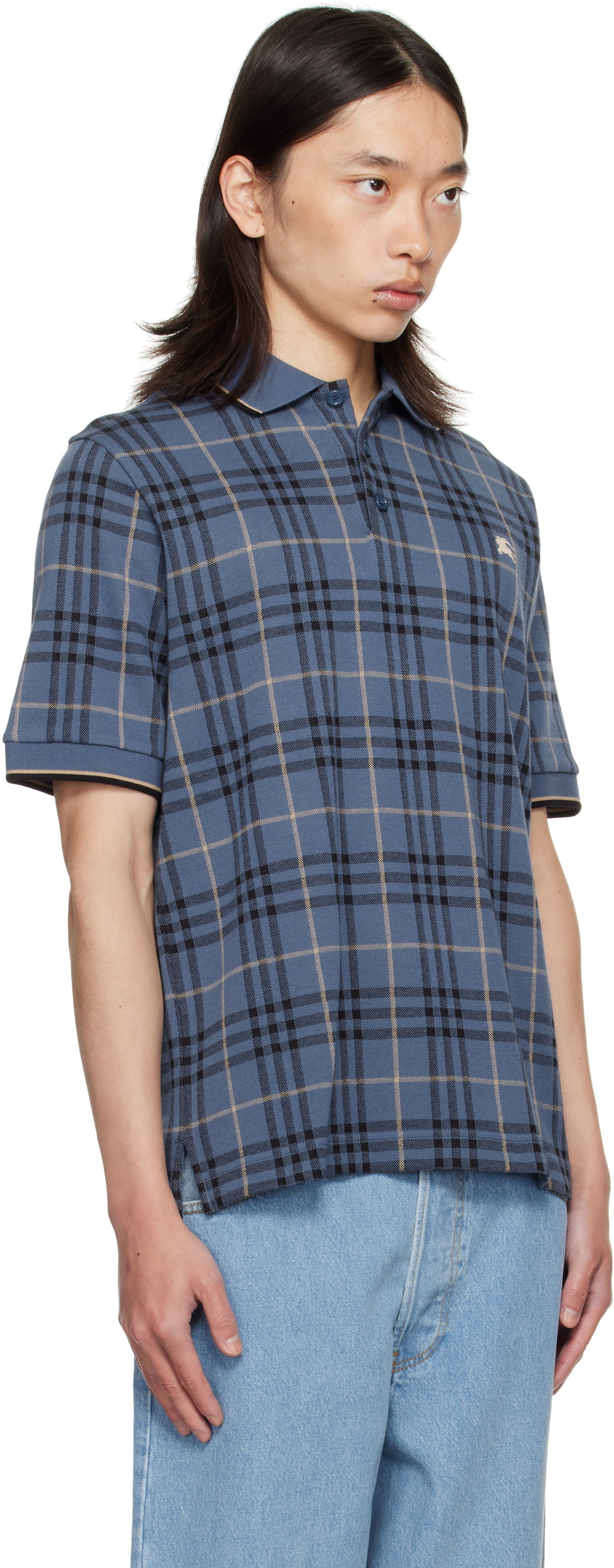 Поло тениска Burberry Burberry Check Cotton Polo Синьо | 8110104, 1