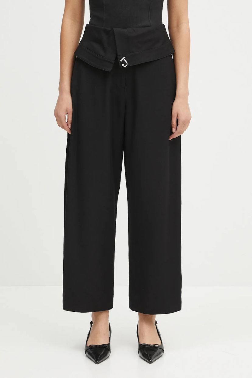 Панталони JW Anderson JW Anderson Fold Over High Waist Silk Blend Pants Черно | TR0394.PG1684.999