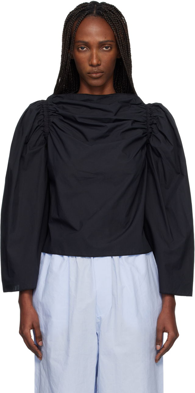 Simmon Ruched Puff-Sleeve Blouse