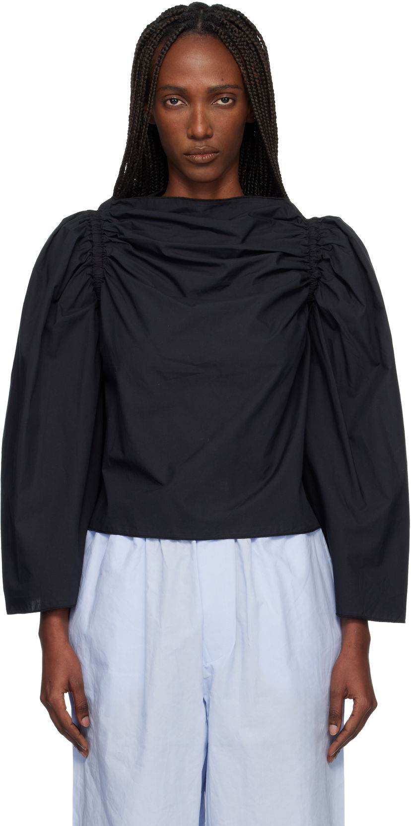 Риза Baserange Simmon Ruched Puff-Sleeve Blouse Черно | TSSI-PO-WI25
