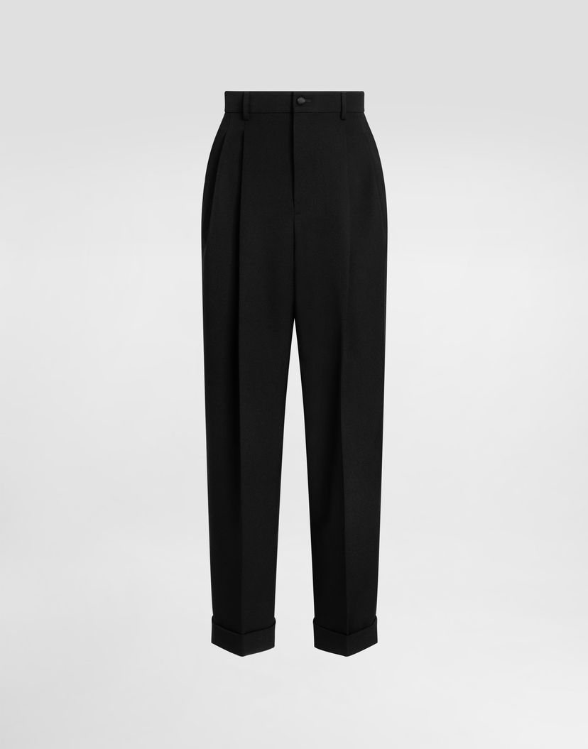 Панталони Dolce & Gabbana Dolce & Gabbana Wool Gabardine Cuffed Trousers Черно | GP17FTFU21EN0000