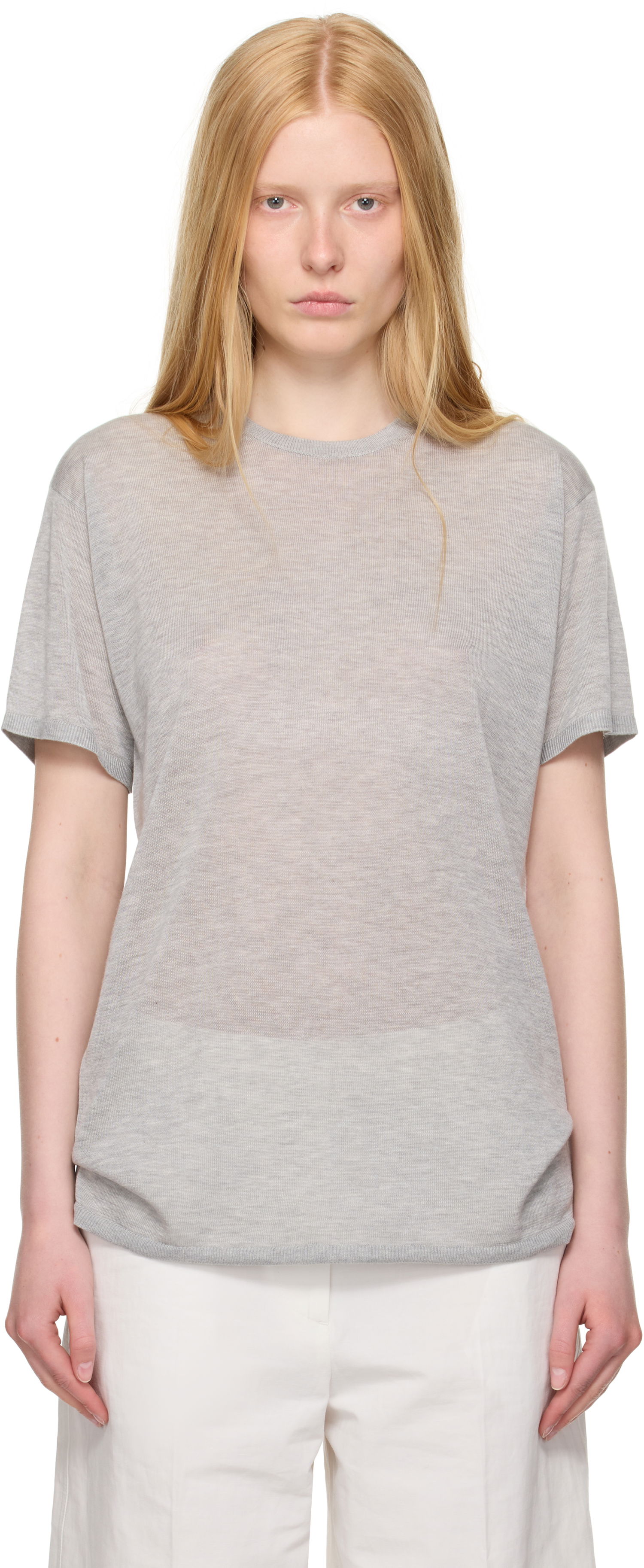 Тениска TOTEME TOTEME Knit T-Shirt Сиво | 253-WRT0531-YA0079, 0