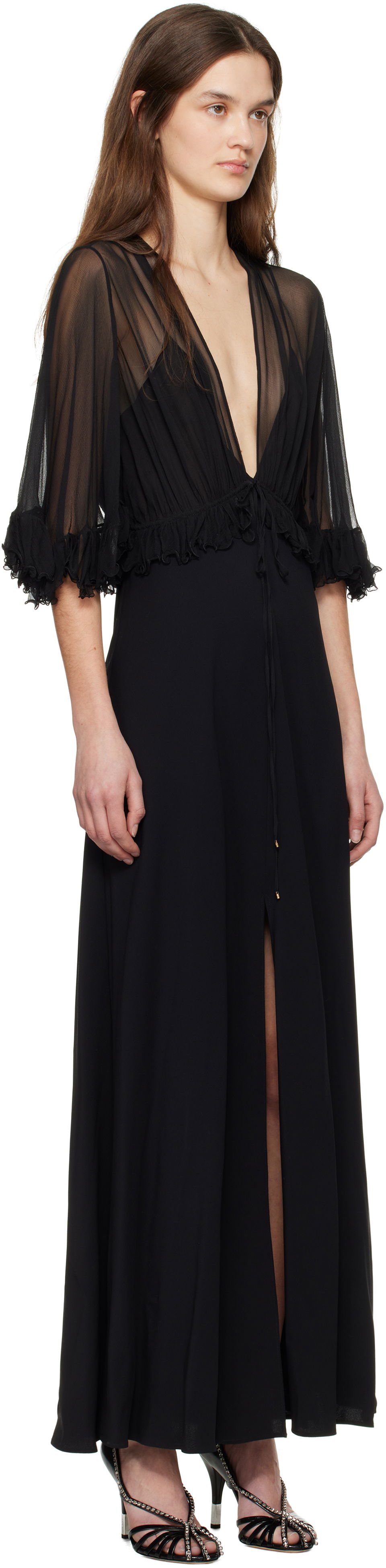 Pокля CHLOÉ Chloé V-Neck Ruffle Maxi Dress Черно | CH25SRO26355, 1