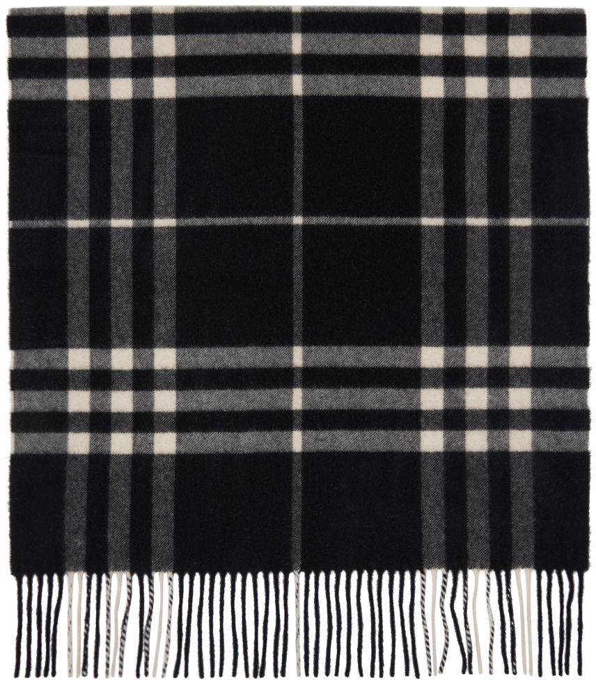 Облекло Burberry Black Wide Cashmere Check Scarf Черно | 8094739, 0