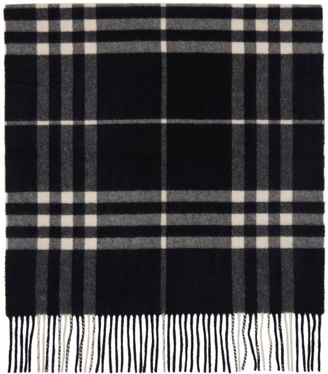 Black Wide Cashmere Check Scarf