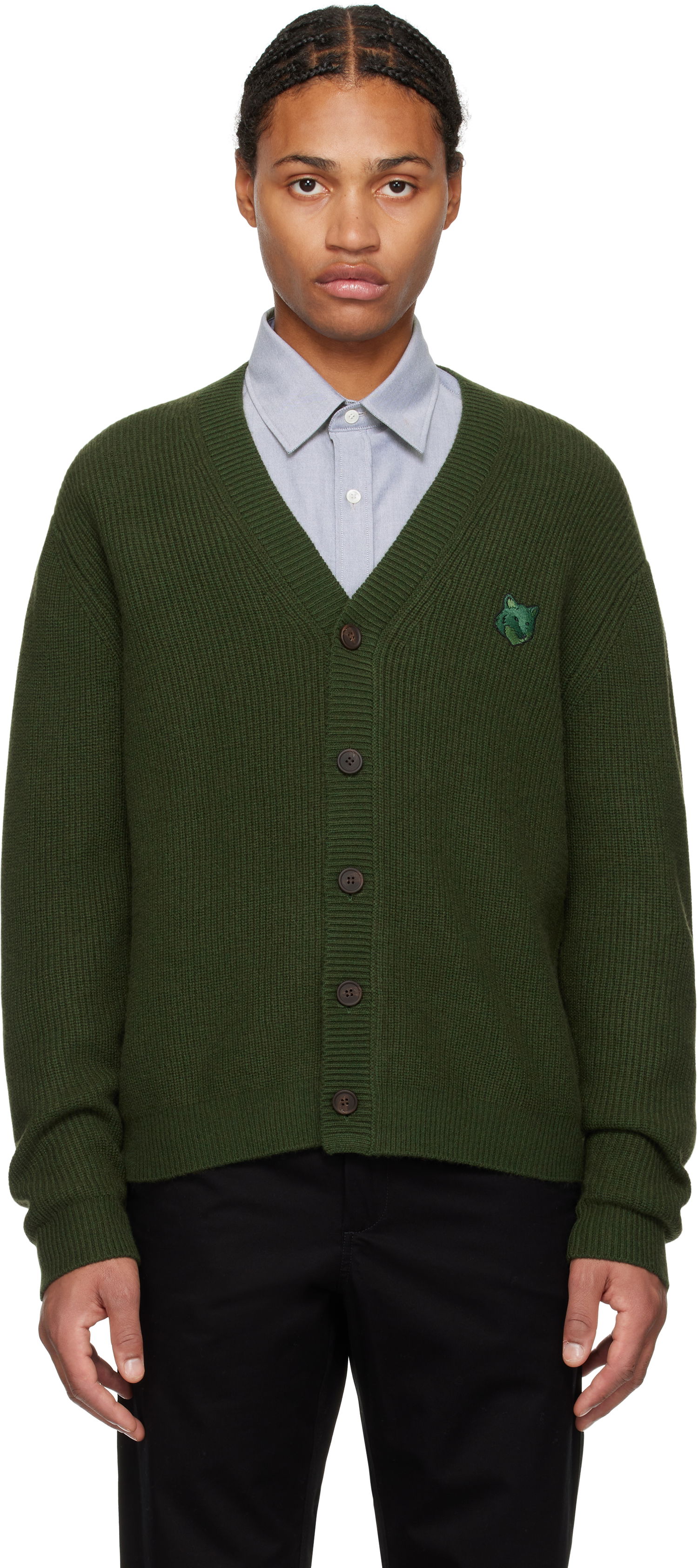Пуловер MAISON KITSUNÉ Ribbed Cardigan With Logo Patch Зелено | NM00501KT1093, 0