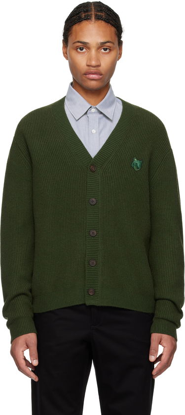Пуловер MAISON KITSUNÉ Ribbed Cardigan With Logo Patch Зелено | NM00501KT1093, 0
