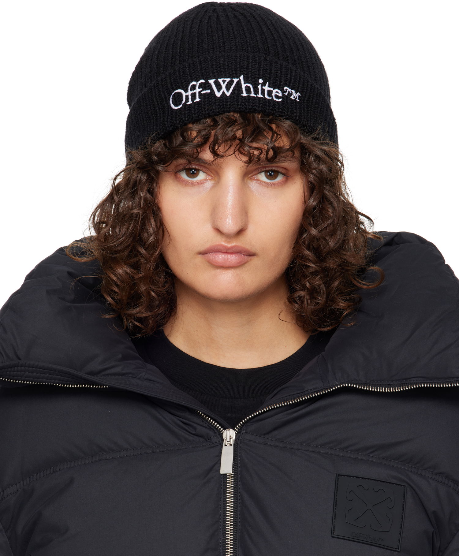 Шапка Off-White Knitted Beanie with Logo Черно | OWLC017C99KNI0031001, 0