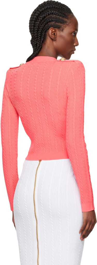 Пуловер Balmain V-Neck Long-Sleeve Cable-Knit Button-Front Cardigan Розово | FF1KL245KI50, 2