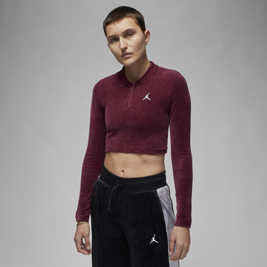 Поло тениска Nike Velour Cropped Polo Shirt Бургунди | DV1400-645, 0