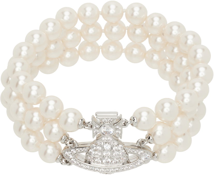 Гривна Vivienne Westwood Vivienne Westwood Graziella Three Row Pearl Bracelet Бяло | 6103008J-02P132
