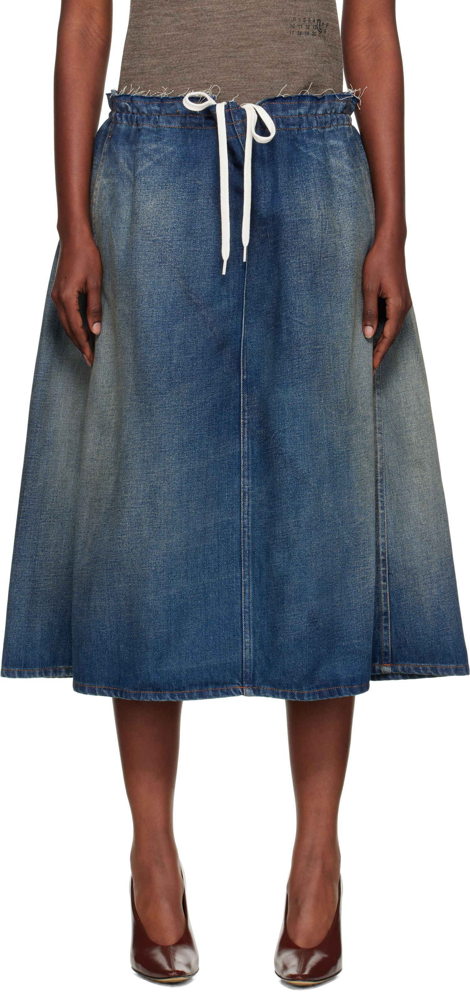 Пола Maison Margiela MM6 Maison Margiela Drawstring Denim Midi Skirt Синьо | S52MI0023 M30017, 0