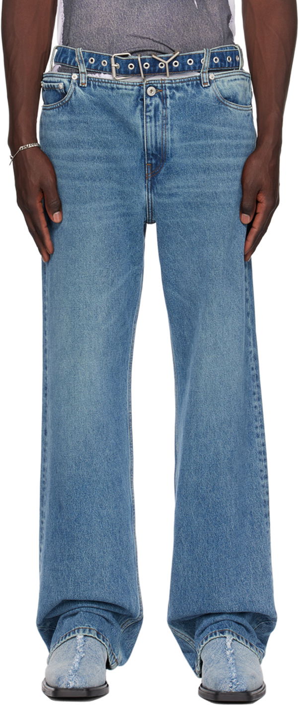 Дънки Y/PROJECT Blue Y-Belt Jeans Синьо | JEAN40-S25, 0