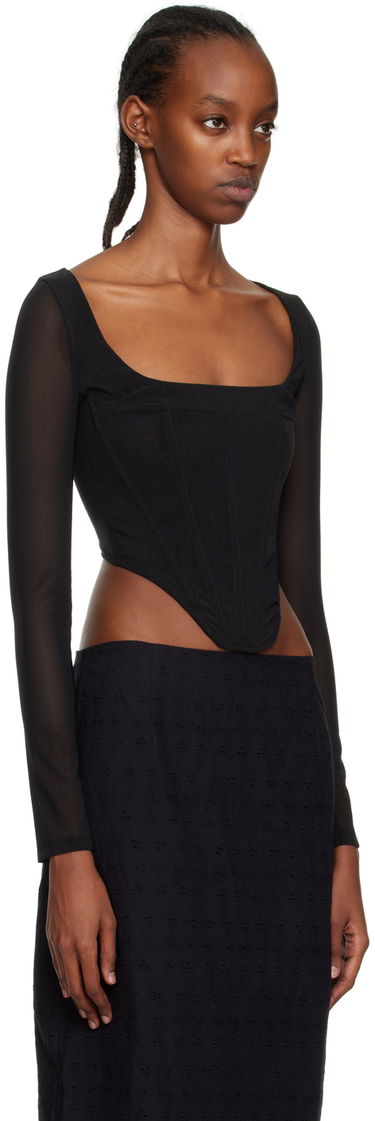 Съкратен топ Miaou Miaou Maude Long Sleeve Corset Top Черно | 7065PM3BLK, 1