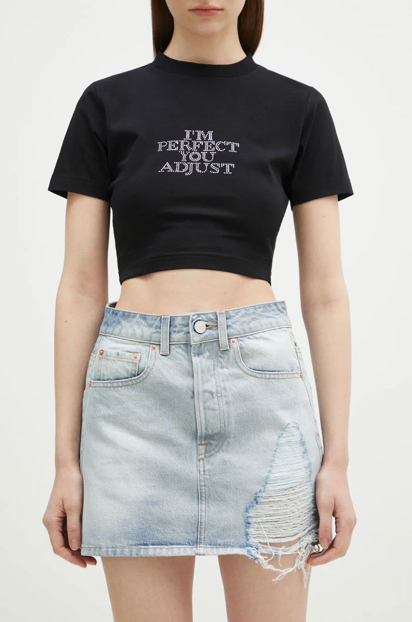 Съкратен топ VETEMENTS VETEMENTS Destroyed Denim Mini Skirt Черно | WA66SK500L