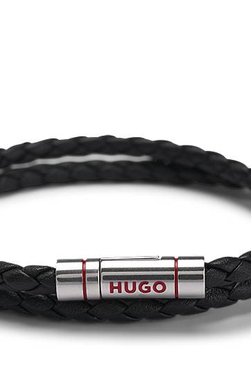Гривна BOSS HUGO Double Braided Leather Cuff Bracelet Черно | 50532309, 1
