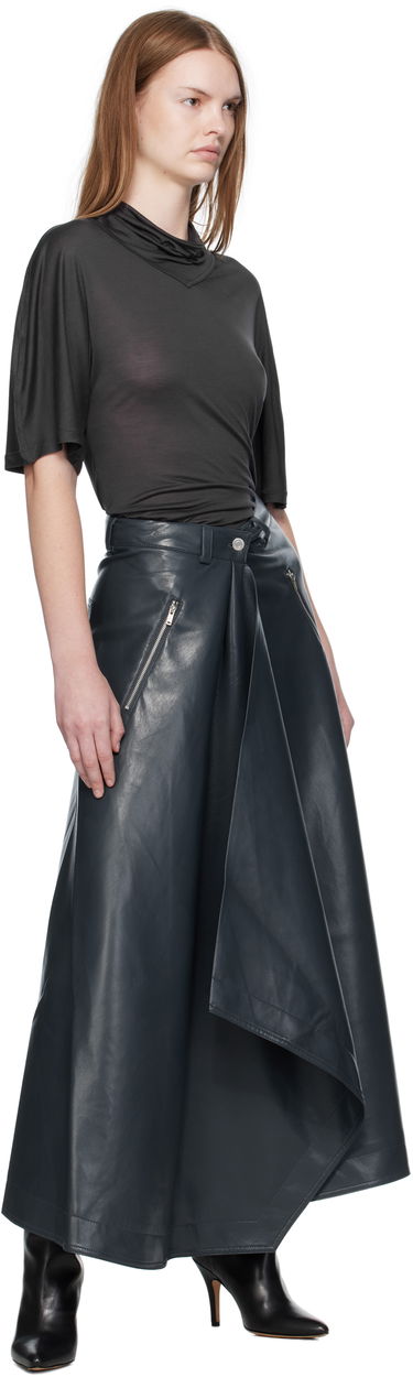 Пола Nanushka Nanushka Neith Draped Vegan Leather Maxi Skirt Тъмно синьо | NW25PFSK01455, 3