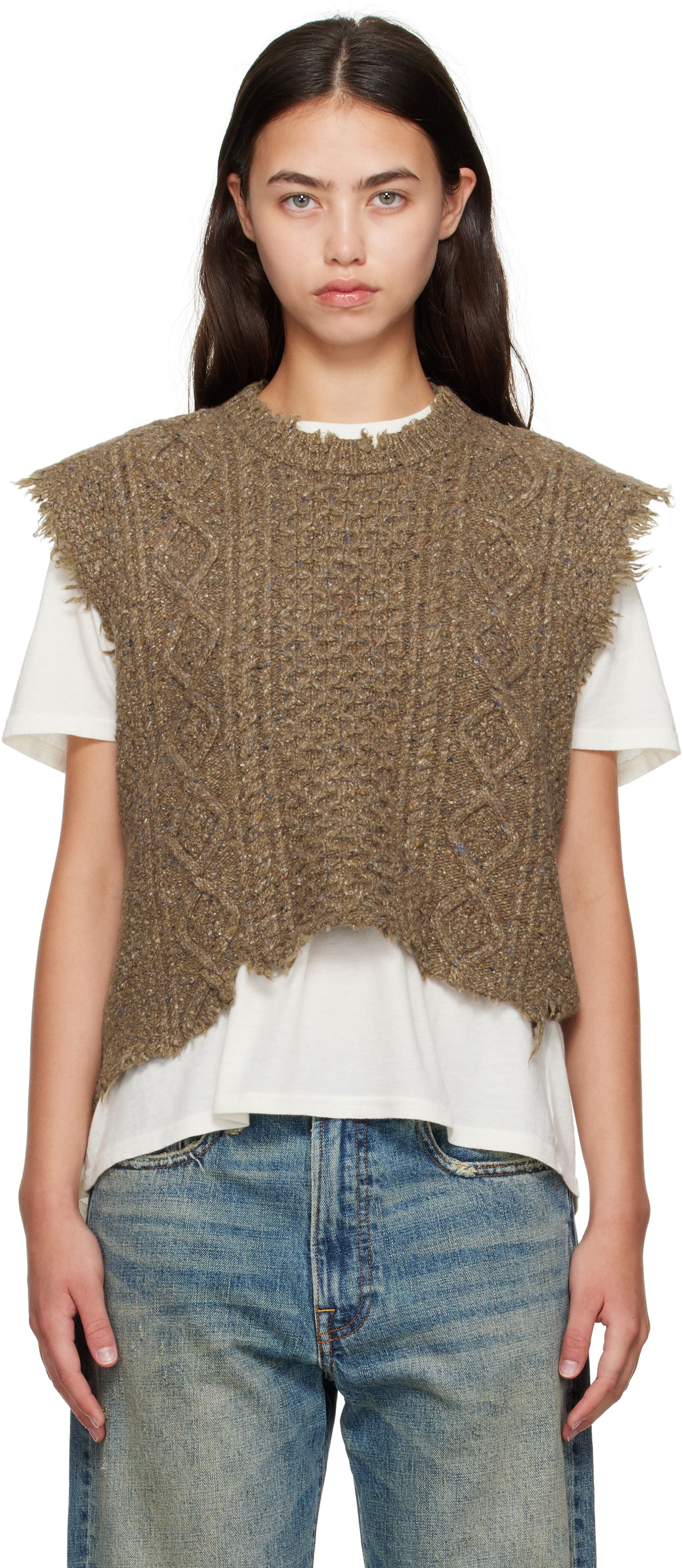 Пуловер R13 R13 Boyfriend Cable Knit Wool Vest Кафяво | R13WY228-Y209A, 0