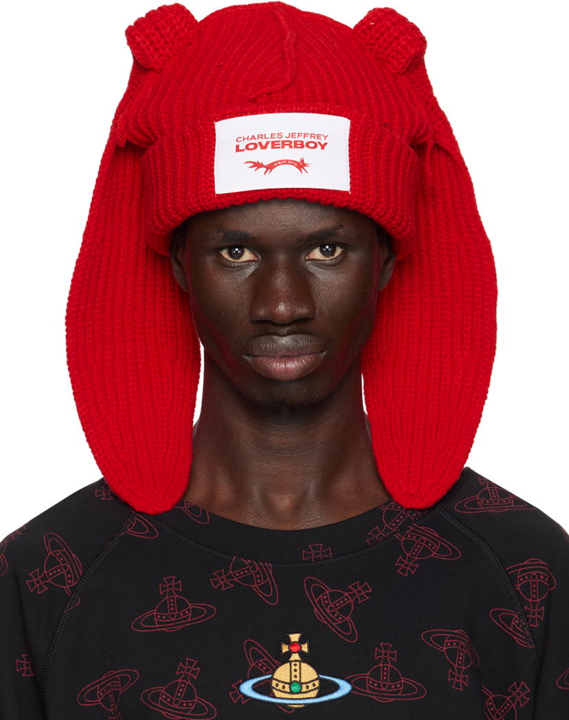 Шапка Charles Jeffrey Loverboy Red Chunky Rabbit Beanie Червено | 41130303