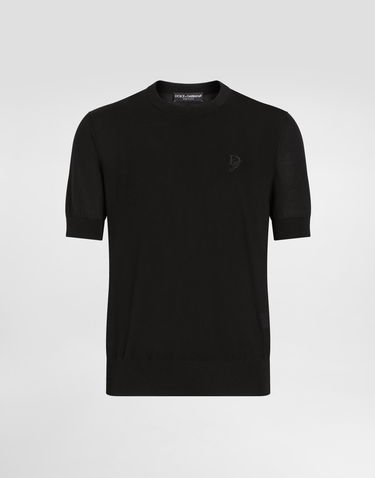 Пуловер Dolce & Gabbana Dolce & Gabbana Silk Round-Neck Sweater with DG Embroidery Черно | GXX03ZJBSK3N0000, 0