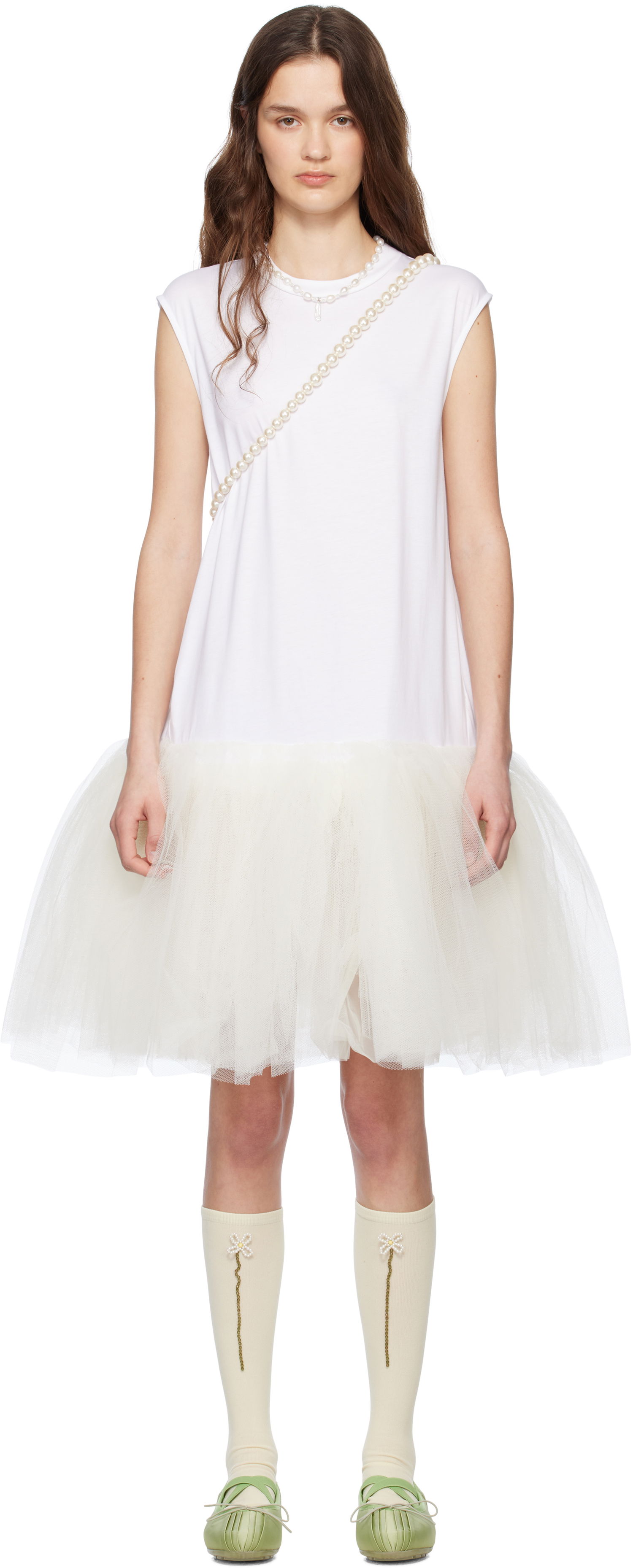 Pокля Simone Rocha Simone Rocha Relaxed Ballet Tutu Midi Dress Бяло | 7396 0553, 0