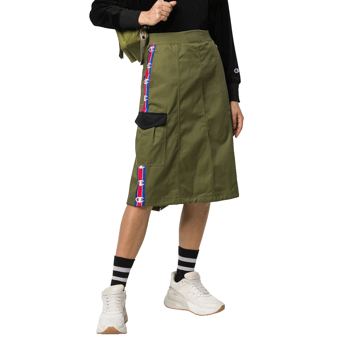 Пола Champion Midi Cargo Skirt with Striped Taping Detail Зелено | 112328-GS554, 0