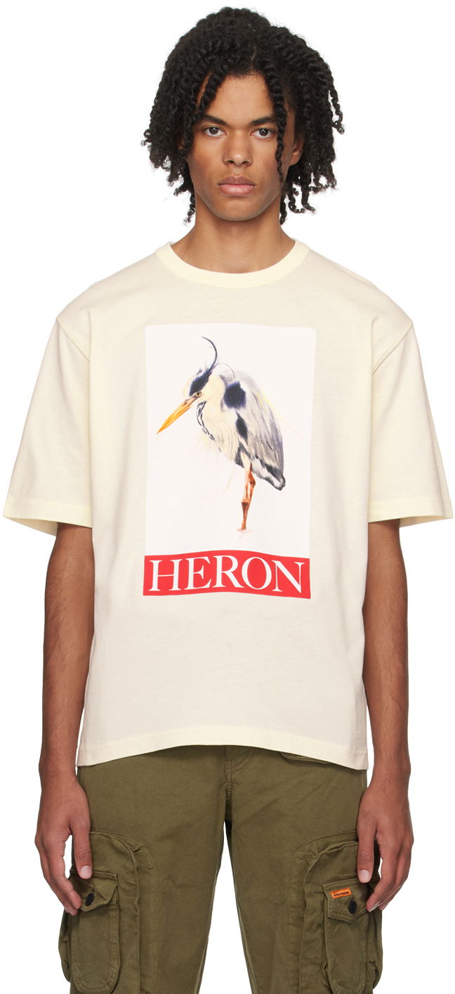 Тениска HERON PRESTON Bird Painted T-Shirt Бяло | HMAA032F23JER0040425, 0