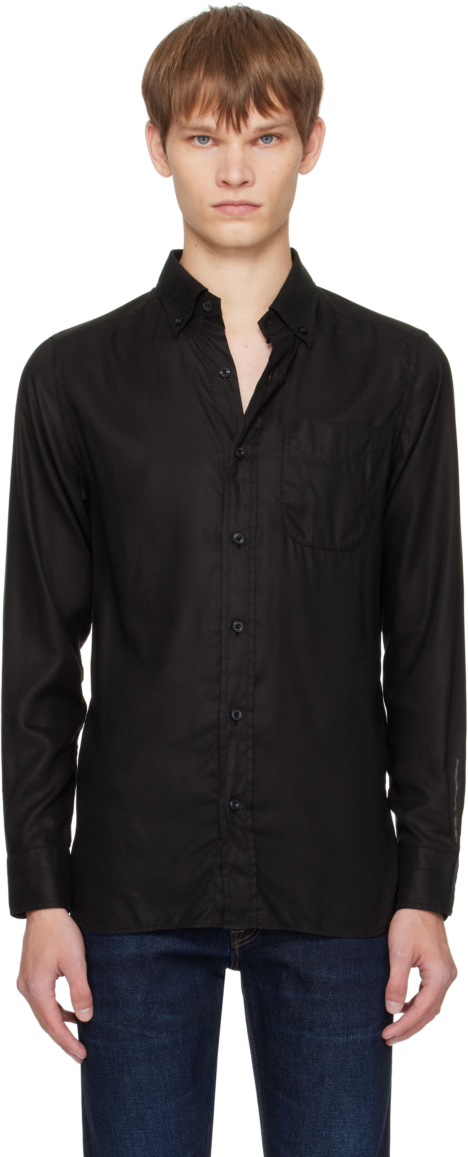 Риза Tom Ford TOM FORD Gabardine Slim Fit Shirt Черно | HSO001-FMT058, 0