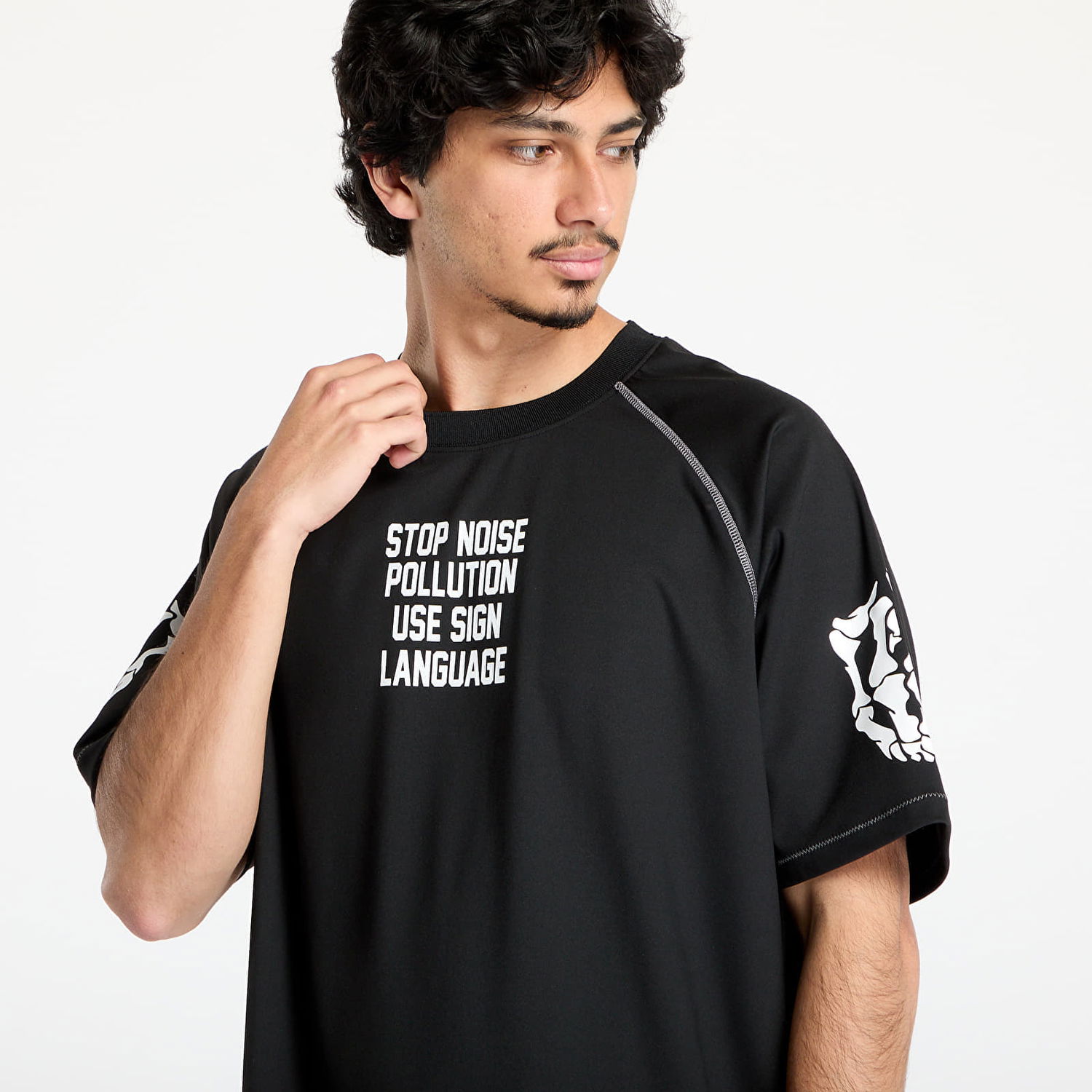 Тениска Pleasures PLEASURES Pollution Boxy Raglan T-Shirt Черно | P25SU016 BLACK, 1