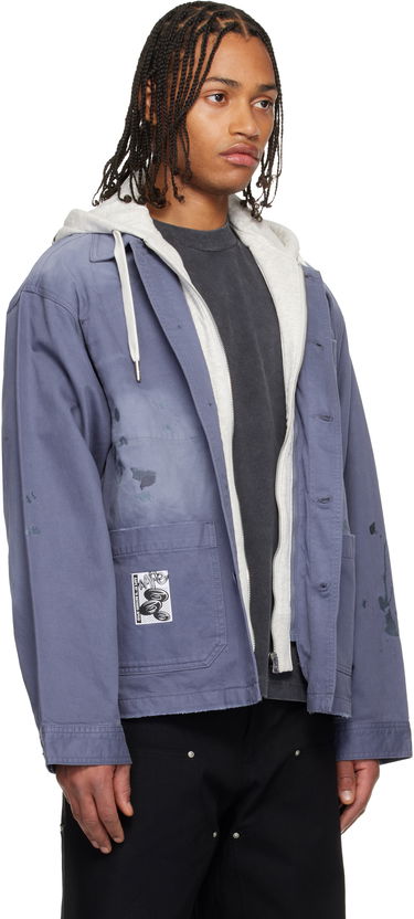 Яке AAPE by A Bathing Ape AAPE by A Bathing Ape Distressed Hooded Button Down Jacket Синьо | AAPLJM7752XXPNYS, 1