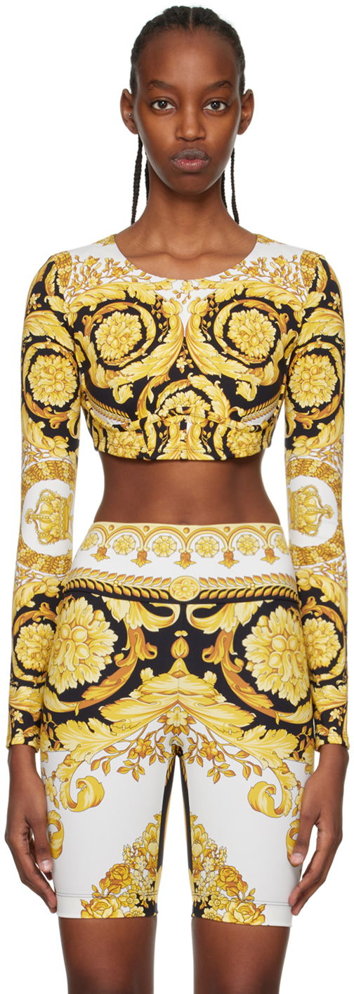 Underwear Baroque Print Long Sleeve Crop Top