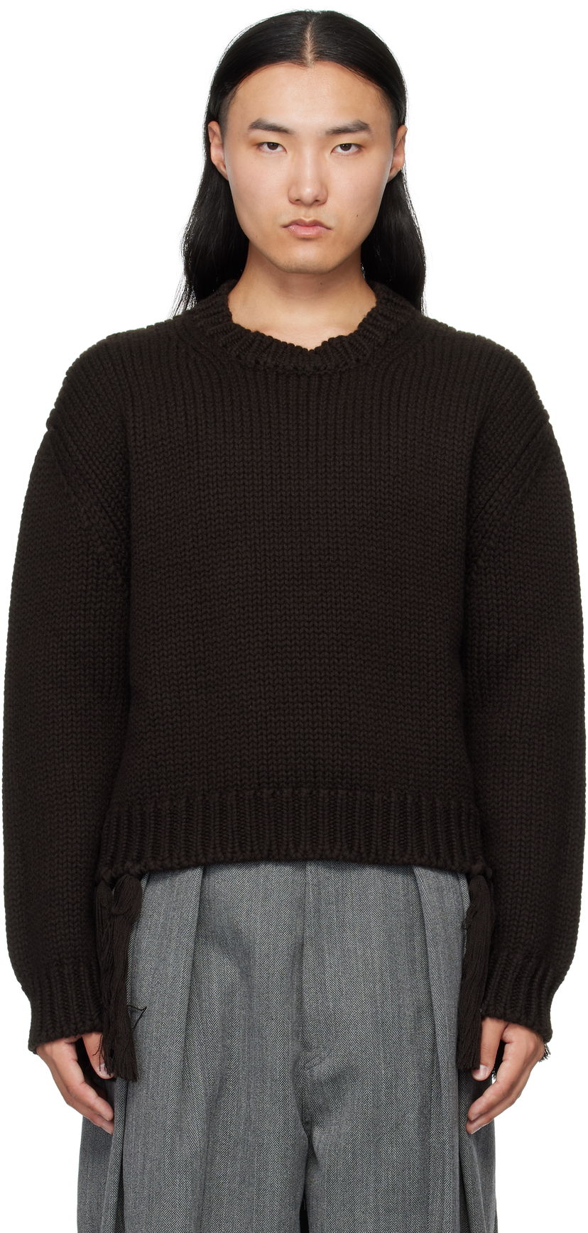 Пуловер HED MAYNER Hed Mayner Knit Crewneck Sweater with Tassels Кафяво | HMMB75099A-HB619
