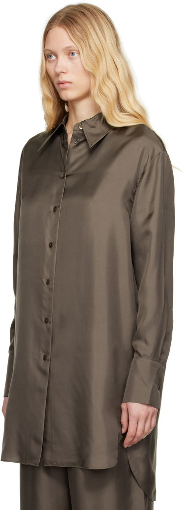 Риза Róhe Signature Elongated Silk Shirt Кафяво | 415-19-085, 3