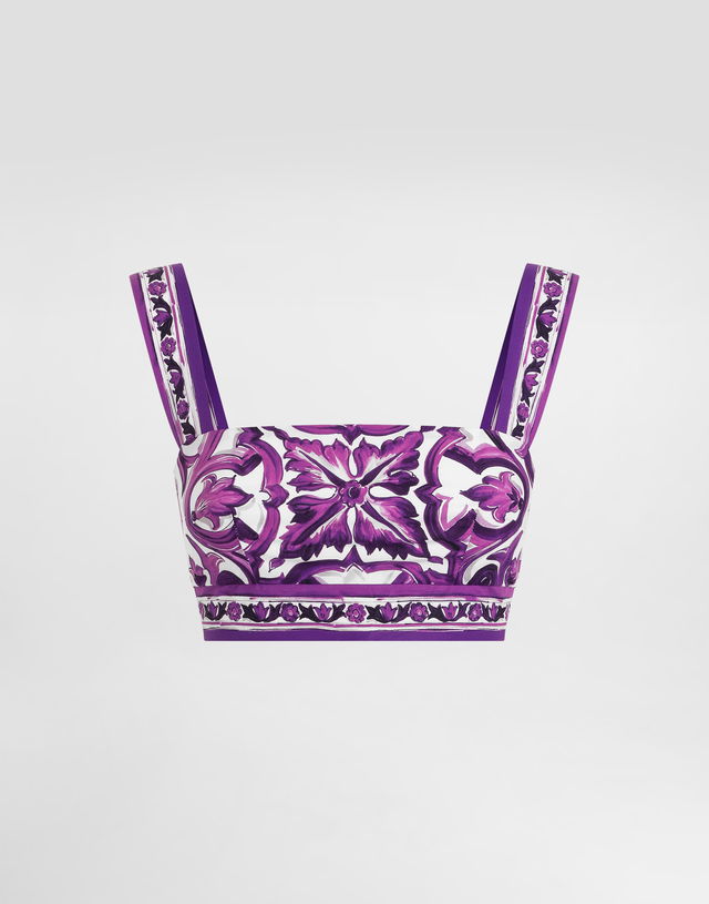 Dolce & Gabbana Majolica Print Poplin Crop Top